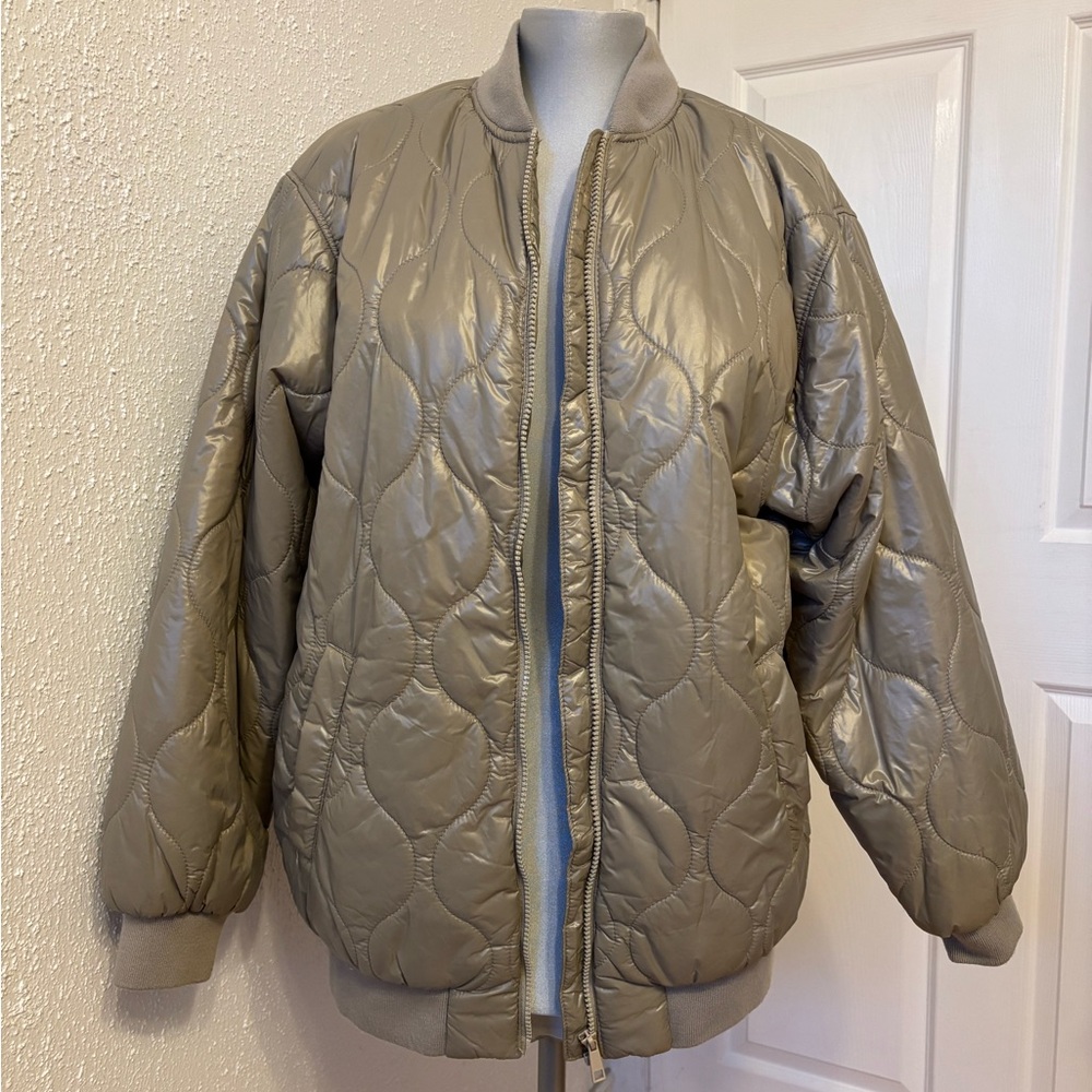 H&M Quilted Taupe Bomber Jacket